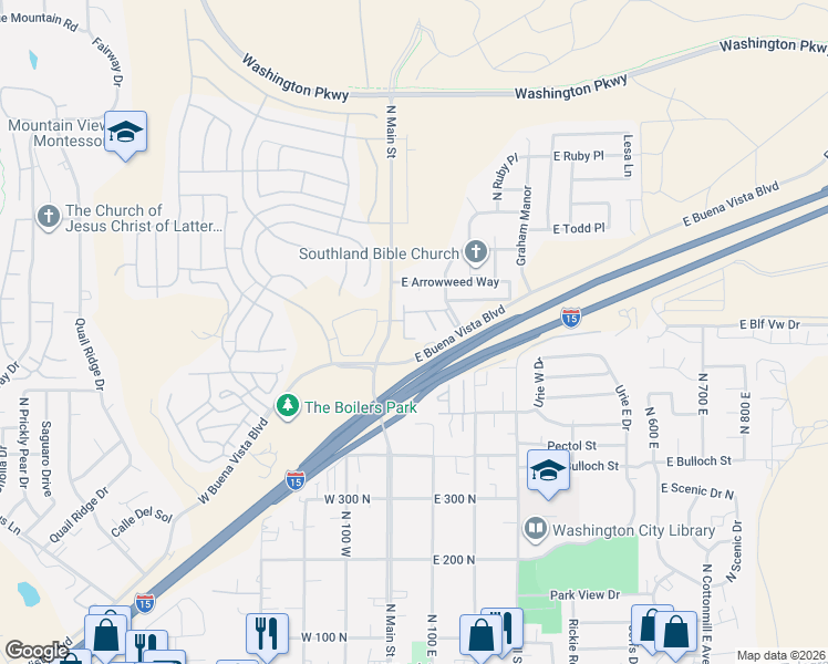 map of restaurants, bars, coffee shops, grocery stores, and more near 700 North Main Street in Washington
