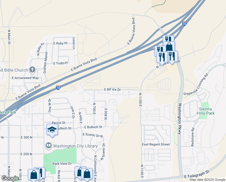 map of restaurants, bars, coffee shops, grocery stores, and more near Hidden Drive in Washington