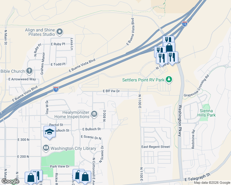 map of restaurants, bars, coffee shops, grocery stores, and more near 38 Scenic Drive in Washington
