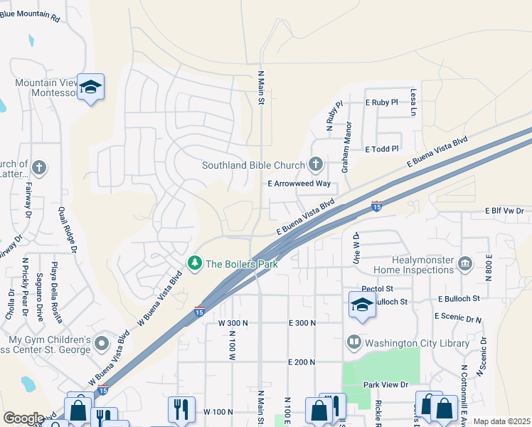map of restaurants, bars, coffee shops, grocery stores, and more near 700 North Main Street in Washington