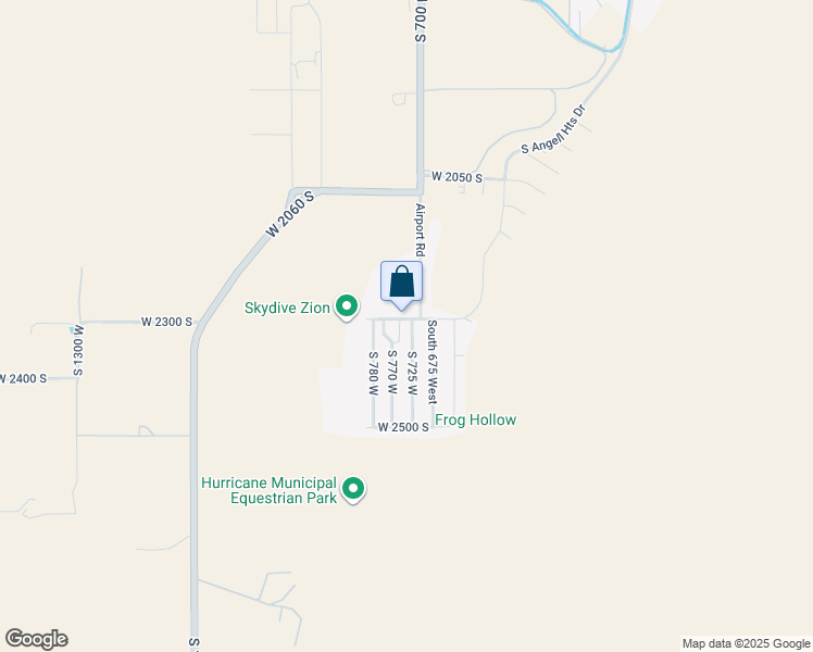 map of restaurants, bars, coffee shops, grocery stores, and more near 2308 South 725 West in Hurricane