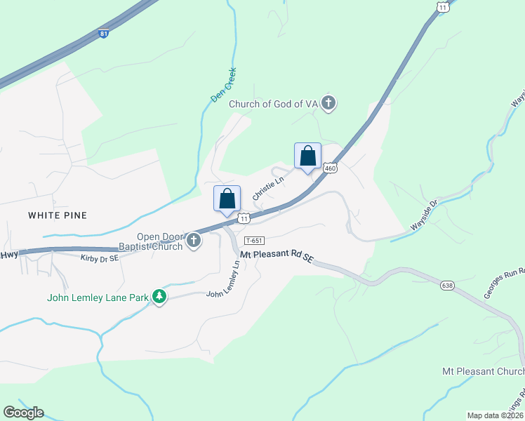 map of restaurants, bars, coffee shops, grocery stores, and more near 4325 Christie Ln in Christiansburg
