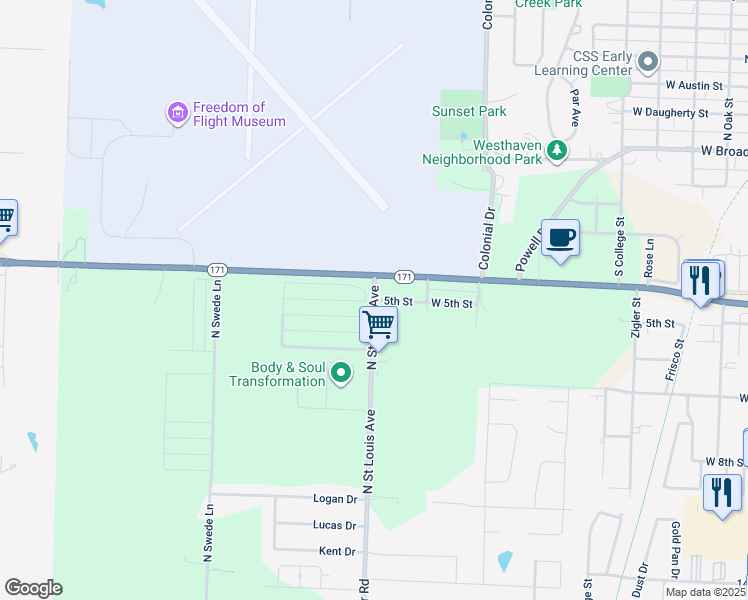map of restaurants, bars, coffee shops, grocery stores, and more near 2101 West 5th Street in Webb City