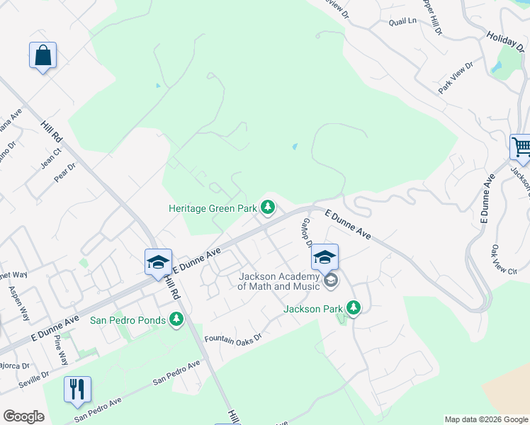 map of restaurants, bars, coffee shops, grocery stores, and more near 2460 Magnolia Way in Morgan Hill