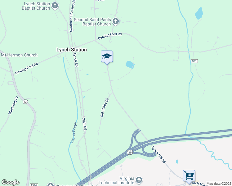 map of restaurants, bars, coffee shops, grocery stores, and more near 1212 Lynch Mill Road in Altavista