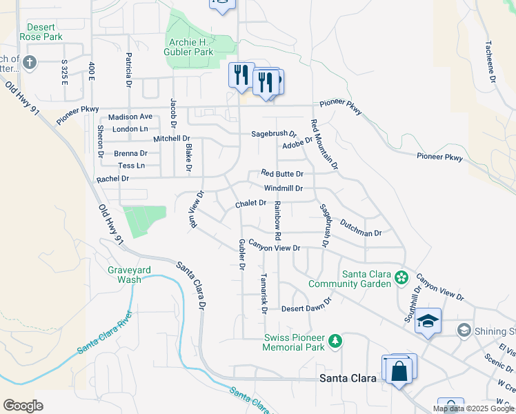 map of restaurants, bars, coffee shops, grocery stores, and more near 3539 Chalet Drive in Santa Clara