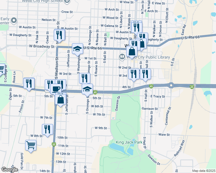 map of restaurants, bars, coffee shops, grocery stores, and more near 408 West 4th Street in Webb City