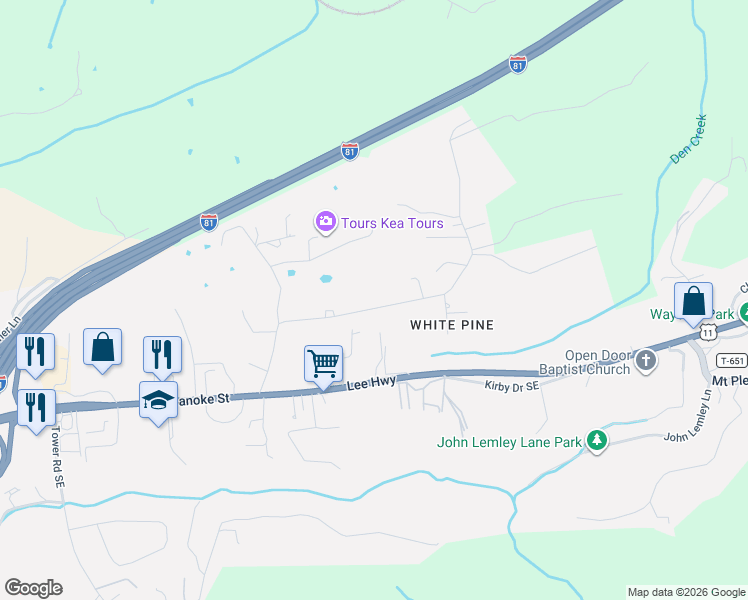 map of restaurants, bars, coffee shops, grocery stores, and more near 2-222 State Route 759 in Christiansburg