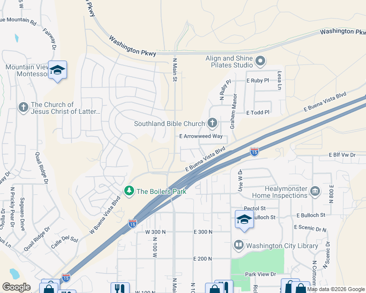 map of restaurants, bars, coffee shops, grocery stores, and more near 700 North Main Street in Washington