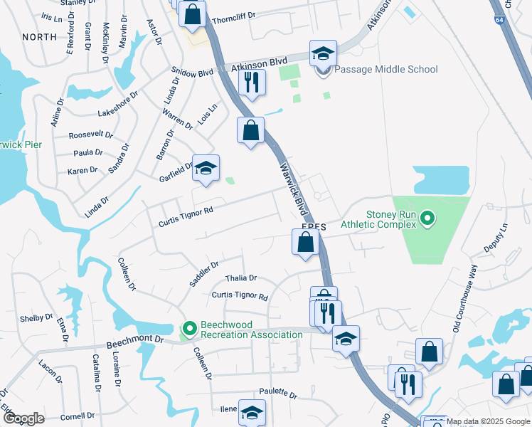 map of restaurants, bars, coffee shops, grocery stores, and more near 363 Susan Constant Drive in Newport News