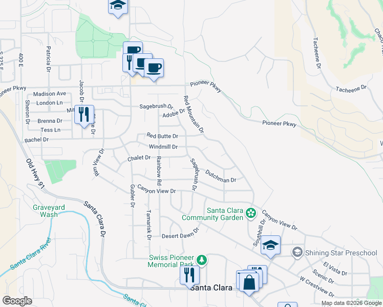 map of restaurants, bars, coffee shops, grocery stores, and more near 1974 Sagebrush Drive in Santa Clara