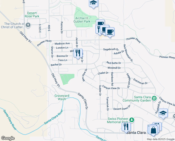 map of restaurants, bars, coffee shops, grocery stores, and more near 3719 Windmill Drive in Santa Clara