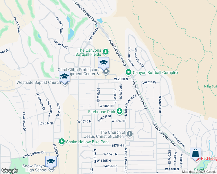 map of restaurants, bars, coffee shops, grocery stores, and more near 1996 West 1940 North in St. George