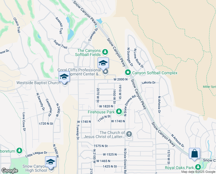 map of restaurants, bars, coffee shops, grocery stores, and more near 1996 West 1940 North in St. George