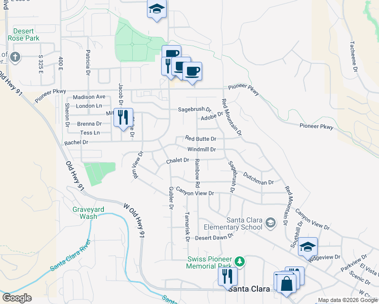 map of restaurants, bars, coffee shops, grocery stores, and more near 3539 Chalet Drive in Santa Clara