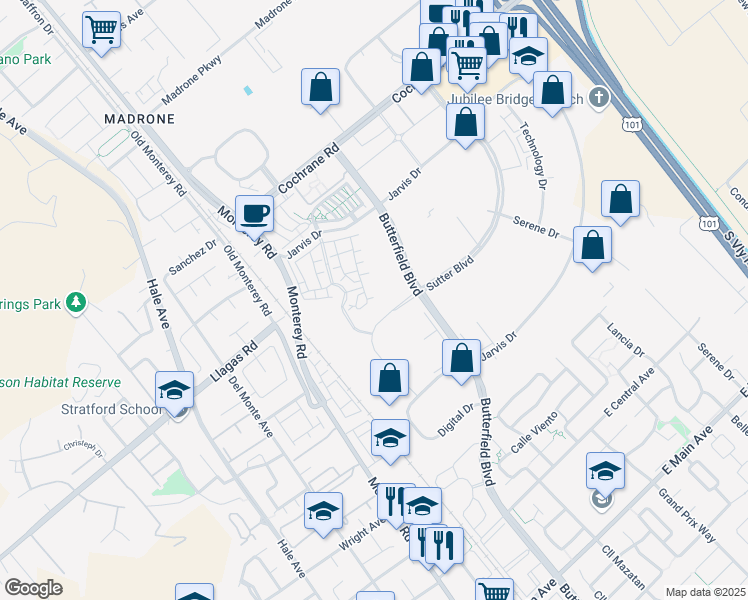 map of restaurants, bars, coffee shops, grocery stores, and more near Aragon Lane in San Ramon