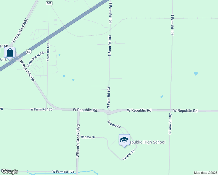 map of restaurants, bars, coffee shops, grocery stores, and more near 4028 South Farm Road 103 in Greene