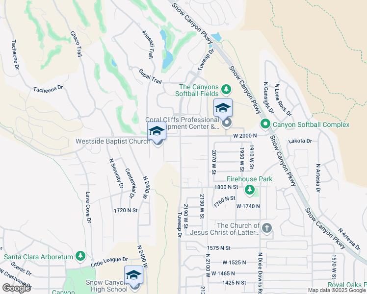 map of restaurants, bars, coffee shops, grocery stores, and more near 2195 West 1970 North Circle in Saint George