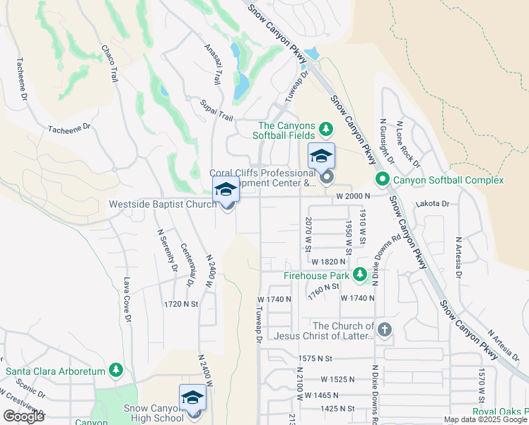 map of restaurants, bars, coffee shops, grocery stores, and more near 2195 West 1970 North Circle in Saint George