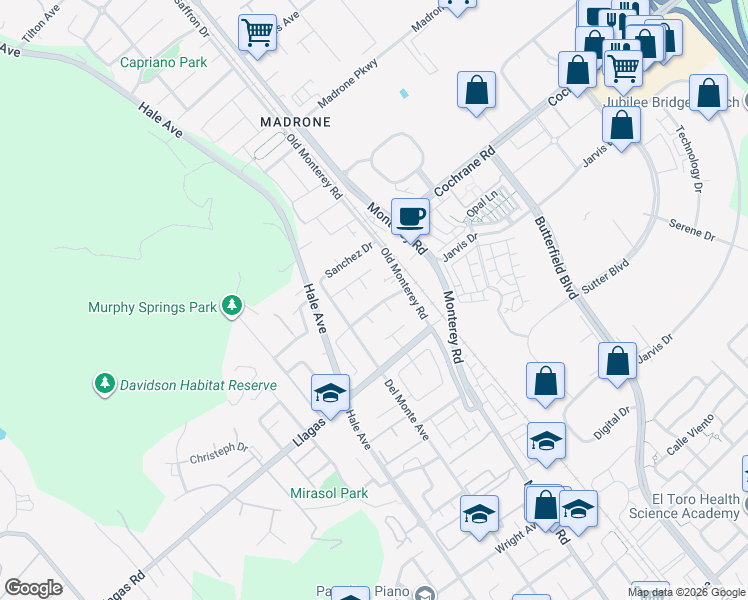 map of restaurants, bars, coffee shops, grocery stores, and more near 165 Berkshire Drive in Morgan Hill