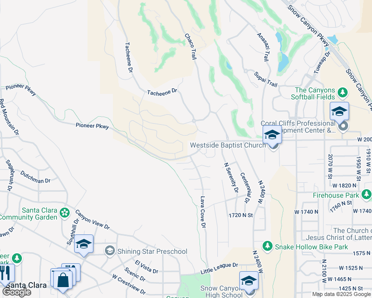 map of restaurants, bars, coffee shops, grocery stores, and more near 2612 West Lava Valley Way in Santa Clara