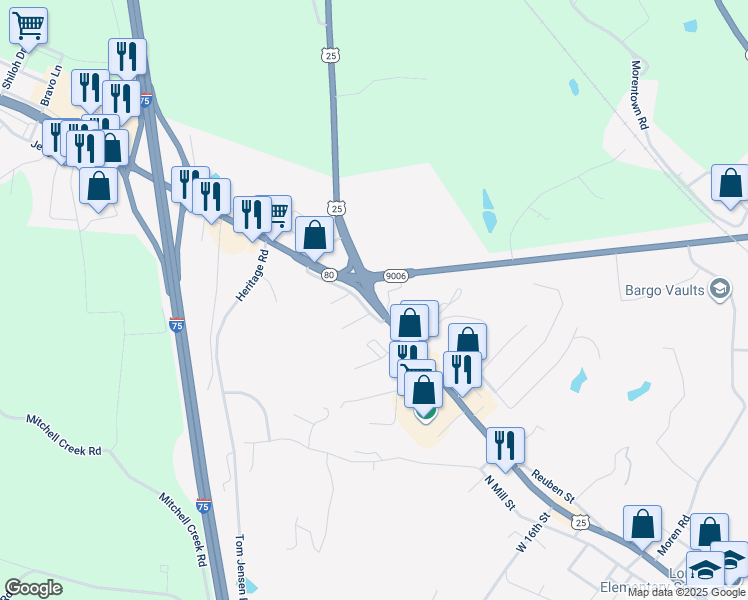 map of restaurants, bars, coffee shops, grocery stores, and more near U.S. 25 in London
