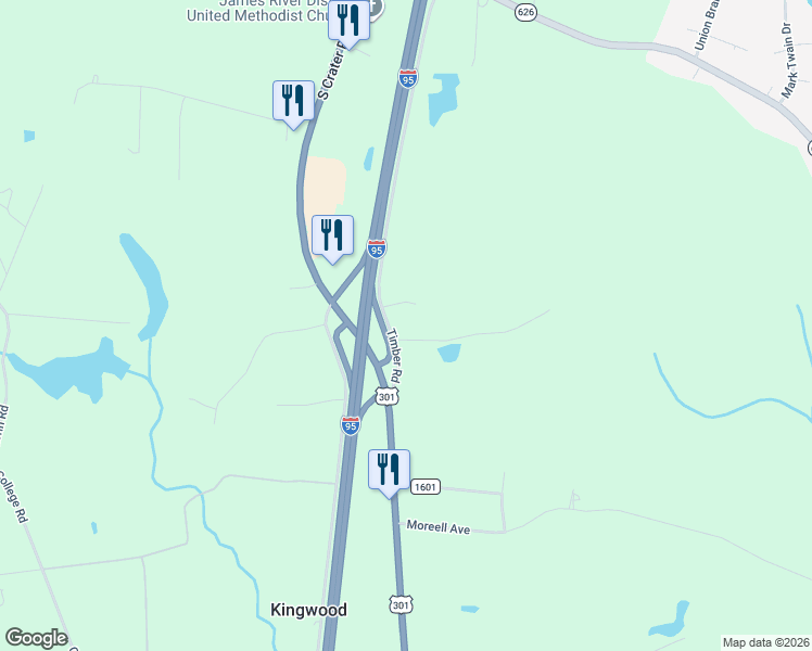 map of restaurants, bars, coffee shops, grocery stores, and more near 12309 Timber Road in Petersburg