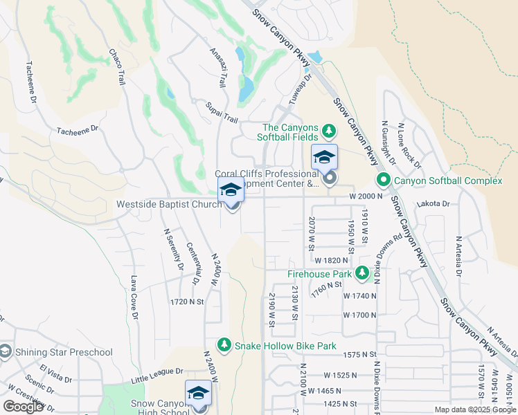 map of restaurants, bars, coffee shops, grocery stores, and more near 2223 West 2000 North in St. George