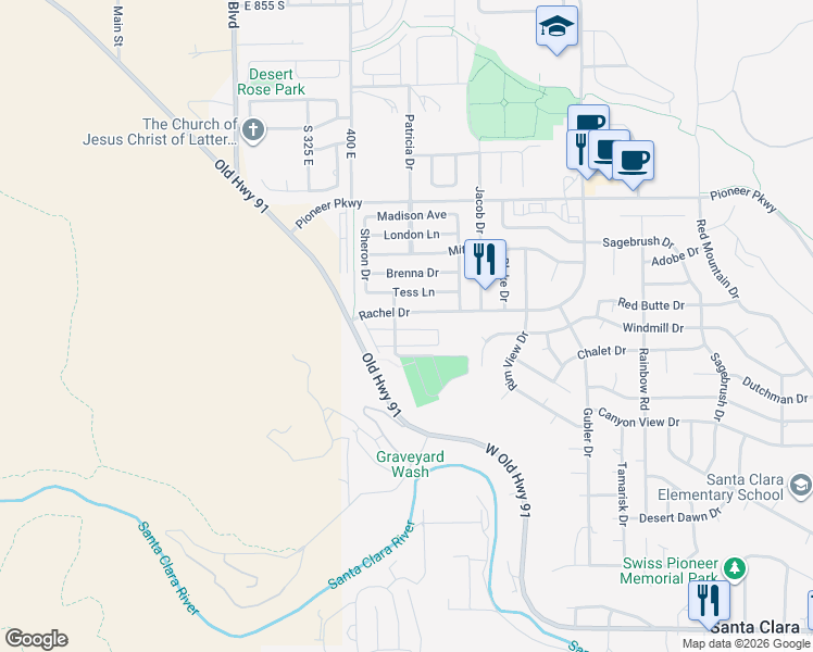map of restaurants, bars, coffee shops, grocery stores, and more near 3944 Rachel Drive in Santa Clara