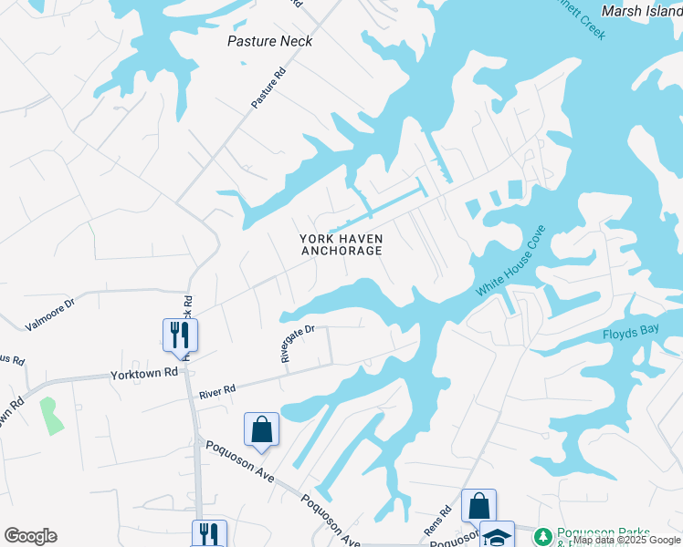 map of restaurants, bars, coffee shops, grocery stores, and more near 84 Browns Neck Road in Poquoson