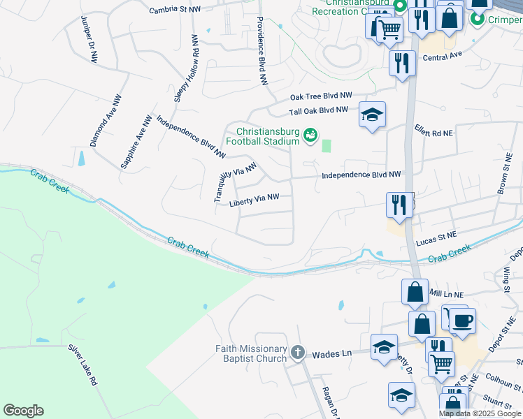 map of restaurants, bars, coffee shops, grocery stores, and more near 570 Magna Carta Viaduct Northwest in Christiansburg
