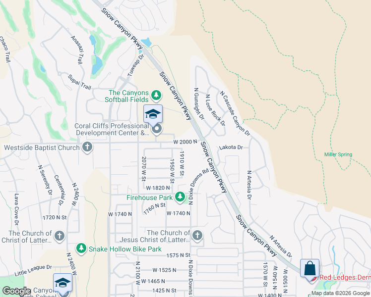 map of restaurants, bars, coffee shops, grocery stores, and more near 1930 West 1980 North in St. George