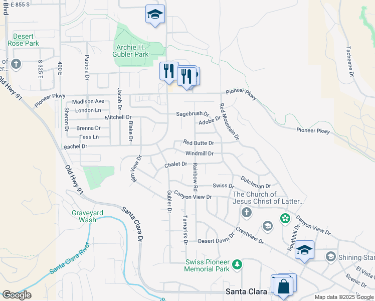 map of restaurants, bars, coffee shops, grocery stores, and more near 3546 Windmill Drive in Santa Clara