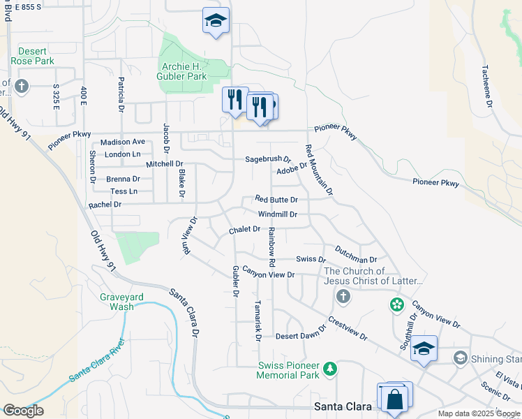 map of restaurants, bars, coffee shops, grocery stores, and more near 3546 Windmill Drive in Santa Clara