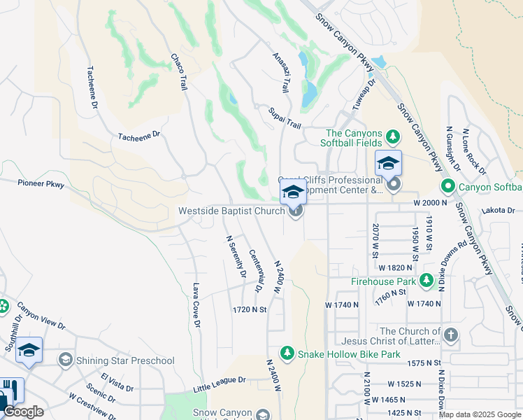 map of restaurants, bars, coffee shops, grocery stores, and more near 1986 Lava Flow Drive in St. George