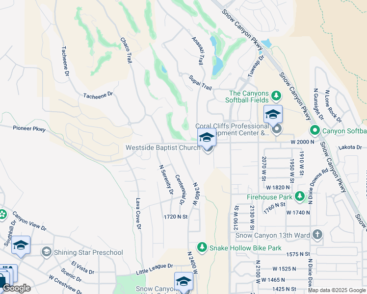 map of restaurants, bars, coffee shops, grocery stores, and more near 1986 Lava Flow Drive in St. George