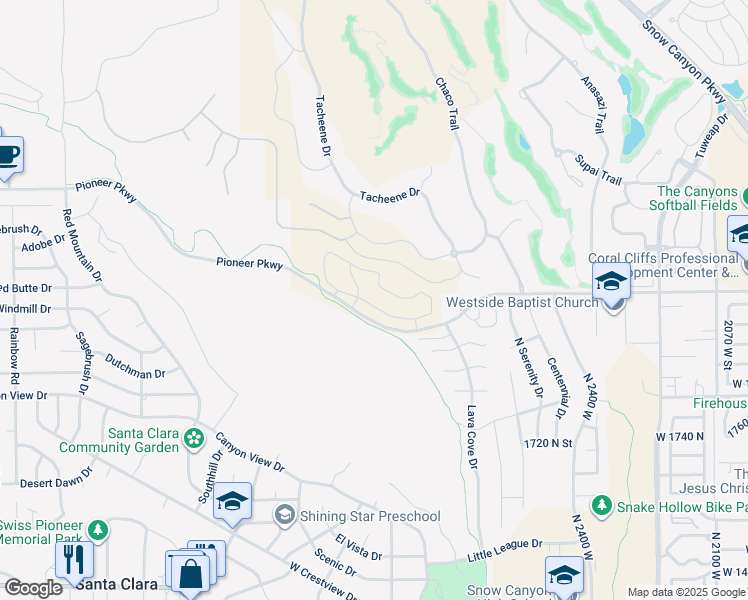 map of restaurants, bars, coffee shops, grocery stores, and more near 2764 West Lava Hills Road in St. George
