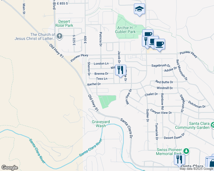 map of restaurants, bars, coffee shops, grocery stores, and more near 3859 Rachel Drive in Santa Clara