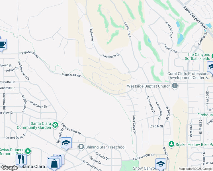 map of restaurants, bars, coffee shops, grocery stores, and more near 2764 West Lava Hills Road in St. George