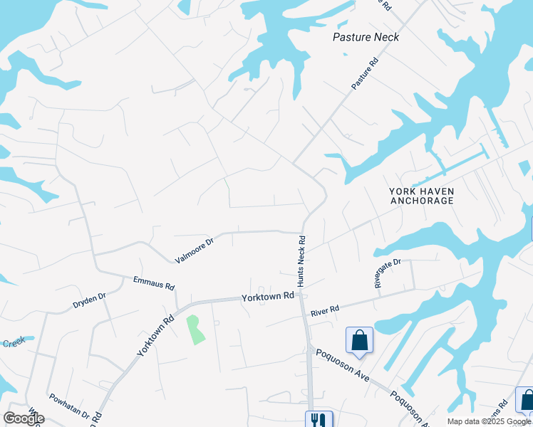 map of restaurants, bars, coffee shops, grocery stores, and more near 15 Trotters Bridge Drive in Poquoson
