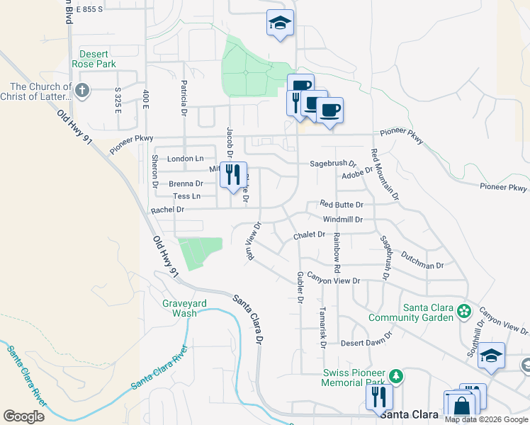 map of restaurants, bars, coffee shops, grocery stores, and more near 3677 Rachel Drive in Santa Clara