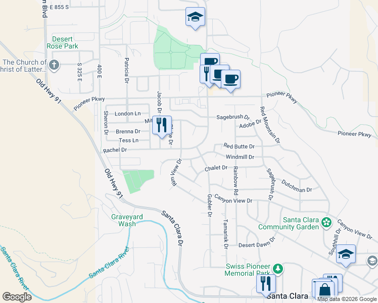 map of restaurants, bars, coffee shops, grocery stores, and more near 3677 Rachel Drive in Santa Clara