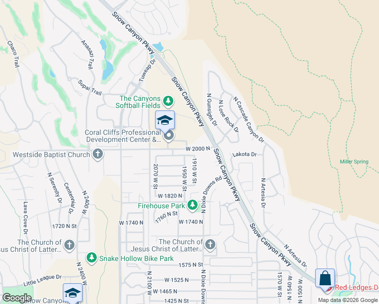 map of restaurants, bars, coffee shops, grocery stores, and more near 1930 West 1980 North in St. George