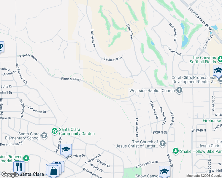 map of restaurants, bars, coffee shops, grocery stores, and more near 2757 West Lava Valley Way in St. George