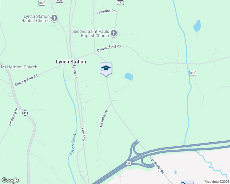 map of restaurants, bars, coffee shops, grocery stores, and more near 52 Cedar Creek Run in Altavista