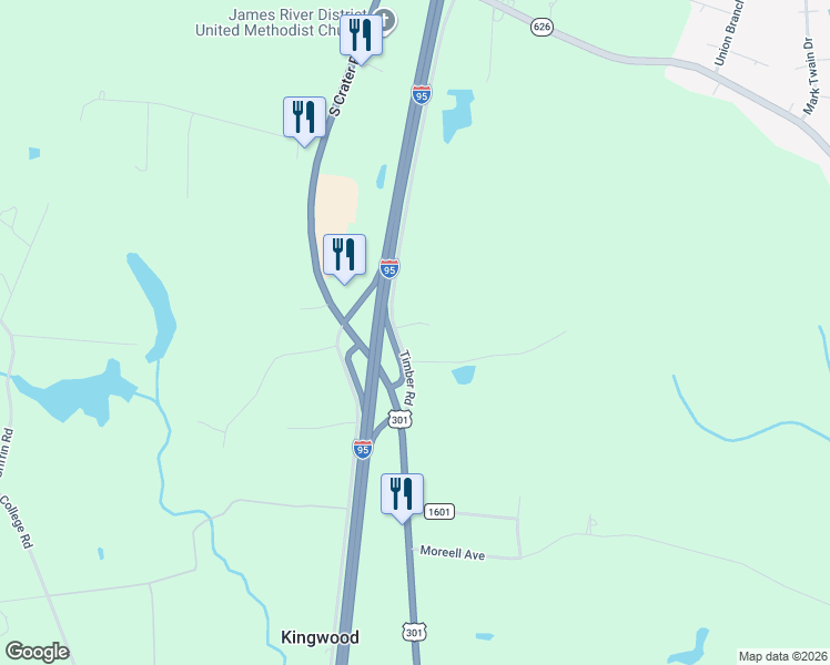 map of restaurants, bars, coffee shops, grocery stores, and more near 12309 Timber Road in Petersburg