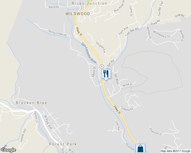 map of restaurants, bars, coffee shops, grocery stores, and more near 290 More Drive in Boulder Creek