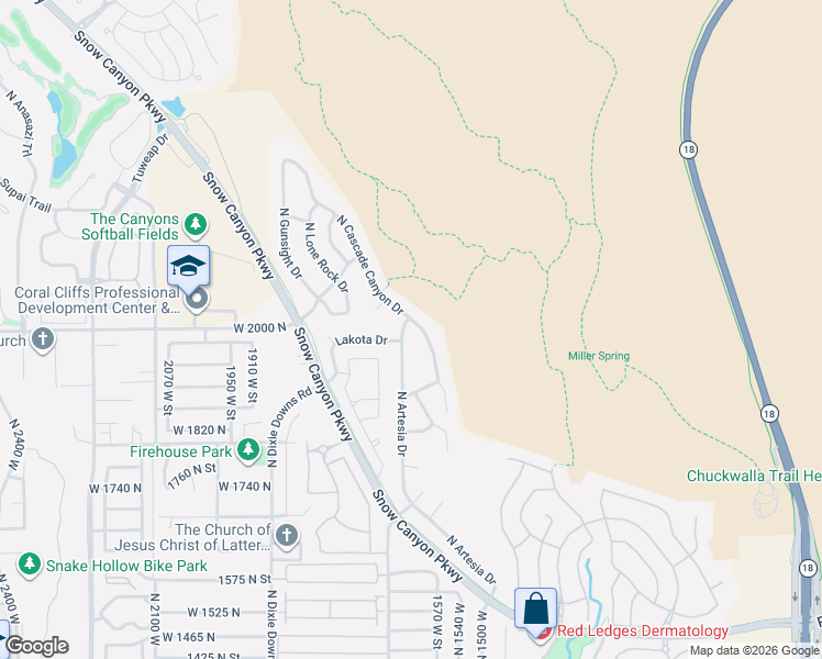 map of restaurants, bars, coffee shops, grocery stores, and more near 2005 North Cascade Canyon Drive in St. George