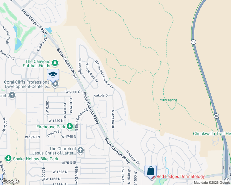 map of restaurants, bars, coffee shops, grocery stores, and more near 2005 North Cascade Canyon Drive in St. George