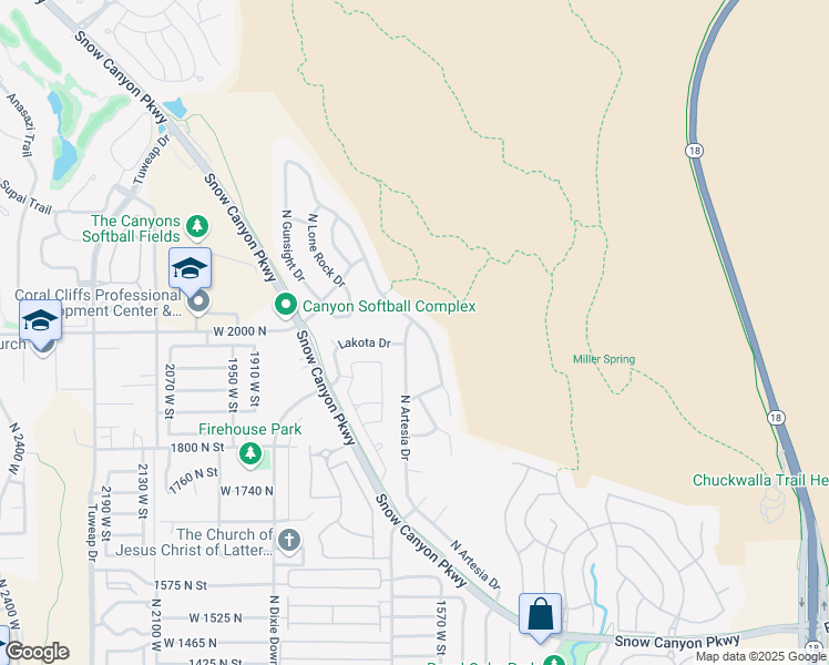 map of restaurants, bars, coffee shops, grocery stores, and more near 2005 North Cascade Canyon Drive in St. George